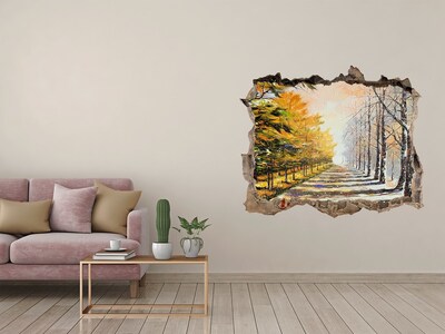 Zelfklevende 3D wandsticker illusie Herfstlaan met bomen