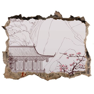 Zelfklevende muursticker 3D gat Onderdompeling in Aziatische architectuur