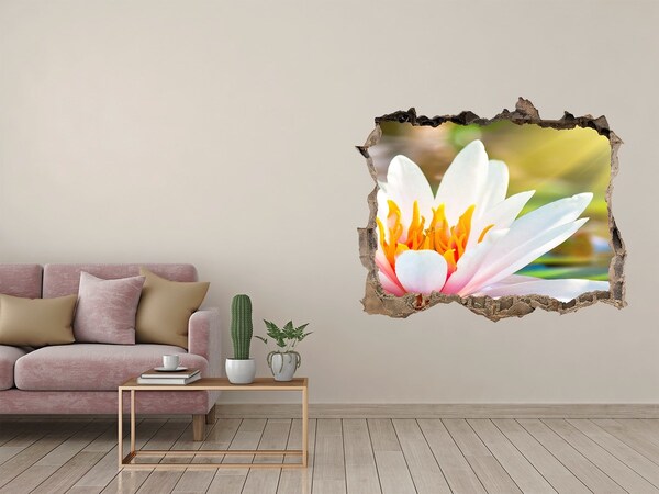 Wandsticker 3D gat met uitzicht Waterbloem in een ingestorte muur