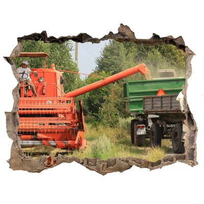 Wandsticker 3D doorkijk Landbouwmachines in actie