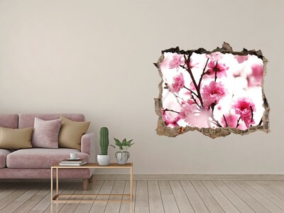 Zelfklevende 3D wandsticker illusie Een bloemenparadijs achter de muur.