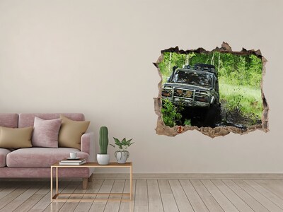 Wandsticker 3D gat met uitzicht Offroad-avontuur in het bos