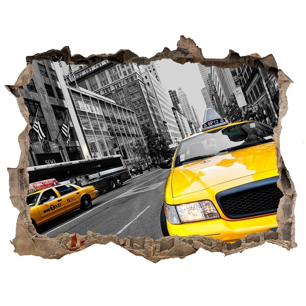Wandsticker 3D doorkijk New Yorkse taxi's in actie