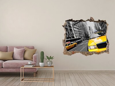 Wandsticker 3D doorkijk New Yorkse taxi's in actie
