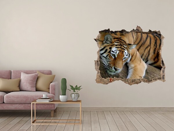 Wandsticker 3D gat met uitzicht Tijger in zijn natuurlijke habitat
