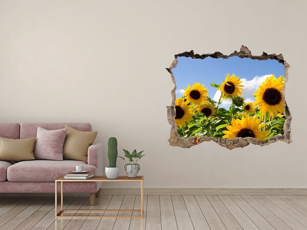 Zelfklevende 3D wandsticker illusie Zonnebloemen bij daglicht