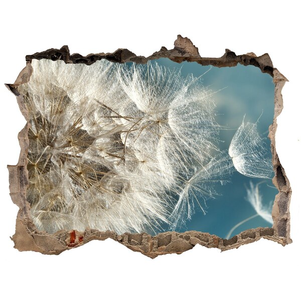 Wandsticker 3D gat met uitzicht Paardenbloemen tegen de hemel