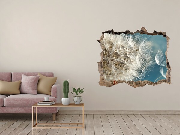 Wandsticker 3D gat met uitzicht Paardenbloemen tegen de hemel