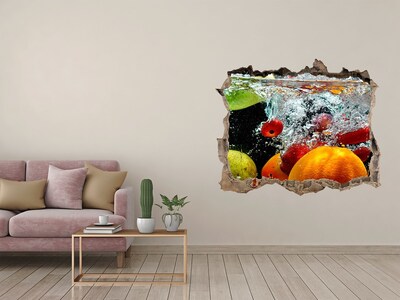 Wandsticker 3D gat met uitzicht Fruitexplosie in het water