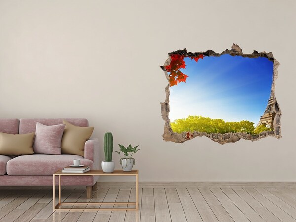 Wandsticker 3D gat met uitzicht De Eiffeltoren in Parijs