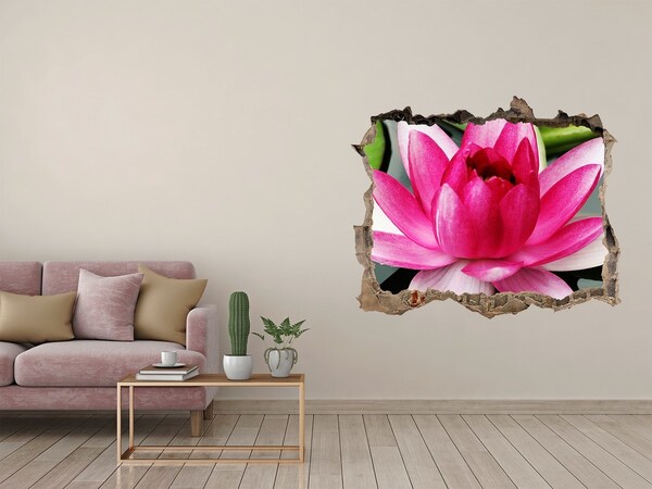 Zelfklevende 3D wandsticker illusie Lotusbloem in een gat in de muur