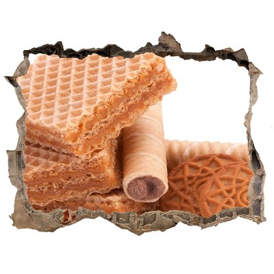 Wandsticker 3D doorkijk Zoete wafels in een gat