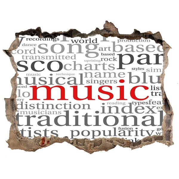 Zelfklevende 3D wandsticker illusie Muzikaal gat in de muur