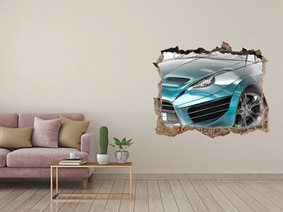 Wandsticker 3D gat met uitzicht Sportwagen in een gat in de muur