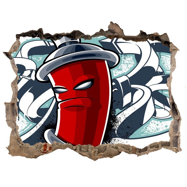 Zelfklevende 3D wandsticker illusie Rode mok met graffiti