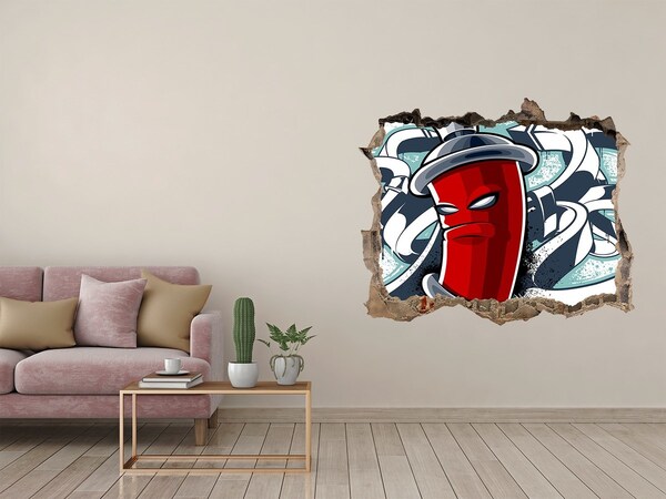 Zelfklevende 3D wandsticker illusie Rode mok met graffiti