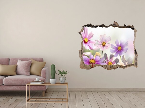 Zelfklevende muursticker 3D gat Een bloemenparadijs achter de muur.