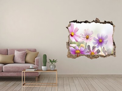 Zelfklevende muursticker 3D gat Een bloemenparadijs achter de muur.