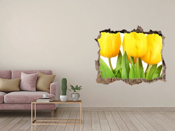 Wandsticker 3D gat met uitzicht Tulpenbloemen in een gat in de muur