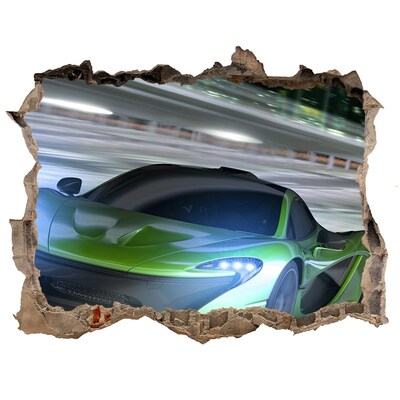 Zelfklevende 3D wandsticker illusie Sportwagen in actie