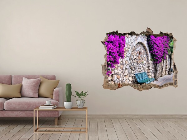 Zelfklevende 3D wandsticker illusie Bloemenlaan in de stenen muur