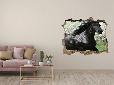 Wandsticker 3D doorkijk Een paard dat door een muur galoppeert