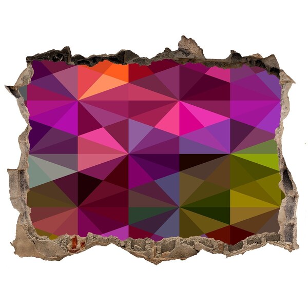 Wandsticker 3D doorkijk Kleurrijk glas-in-lood in het gat in de muur