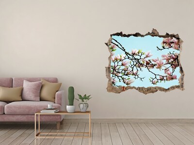 Wandsticker 3D doorkijk Lentemagnolia's in een blauwe lucht