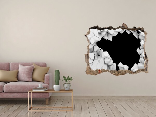 Zelfklevende 3D wandsticker illusie Een gebroken muur die uitkijkt over de leegte.