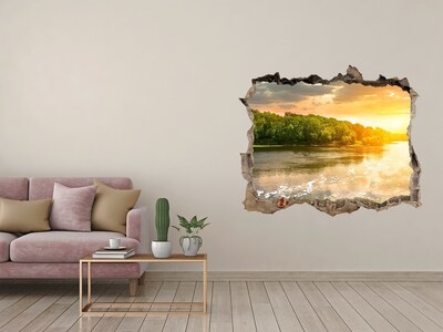 Wandsticker 3D doorkijk Zonsondergang boven de rivier