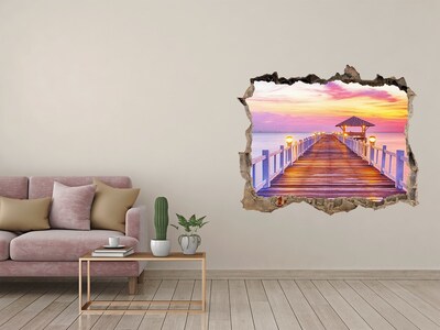 Zelfklevende muursticker 3D gat Zonsondergang boven de pier