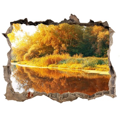 Zelfklevende 3D wandsticker illusie Herfstlandschap aan de rivier