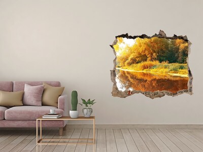 Zelfklevende 3D wandsticker illusie Herfstlandschap aan de rivier