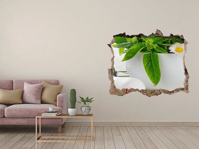 Zelfklevende 3D wandsticker illusie Groene begroeiing in de beschadigde muur