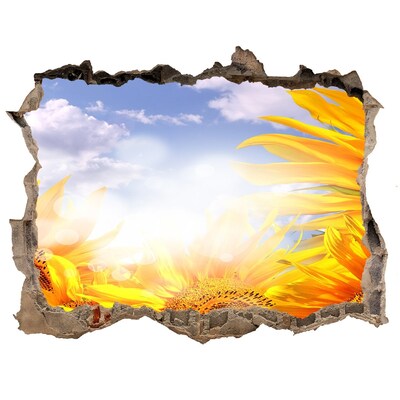 Zelfklevende muursticker 3D gat Zonnebloemen in het zonlicht