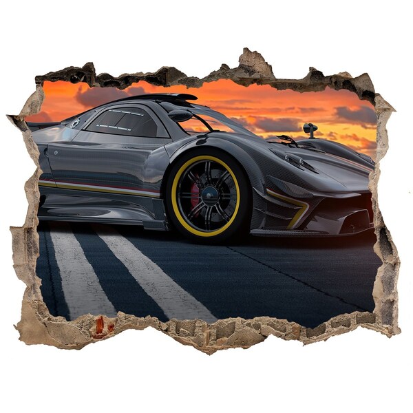 Zelfklevende muursticker 3D gat Een raceauto op het circuit.