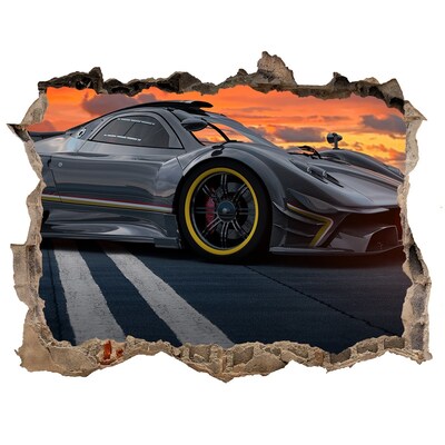 Zelfklevende muursticker 3D gat Een raceauto op het circuit.