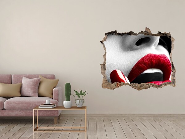 Zelfklevende muursticker 3D gat Sensuele lippen in beton