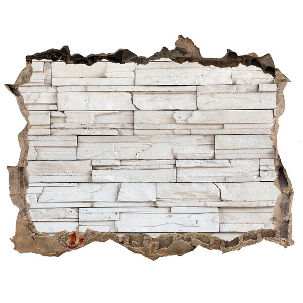Zelfklevende 3D wandsticker illusie Een beschadigde muur met een stenen afwerking.