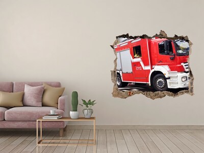 Zelfklevende 3D wandsticker illusie Brandweerwagen in actie