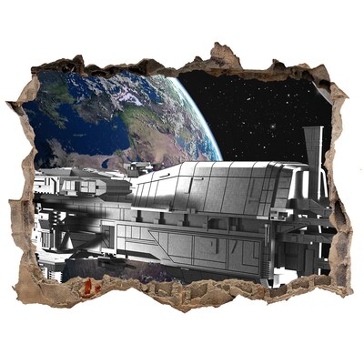 Zelfklevende muursticker 3D gat Een ruimteschip in de lucht