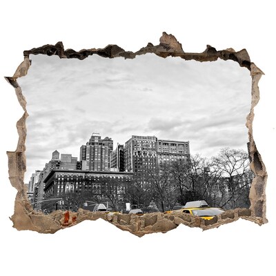 Wandsticker 3D gat met uitzicht Taxi's in het stedelijk landschap van New York City