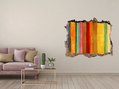 Zelfklevende 3D wandsticker illusie Kleurrijke strepen in een beschadigde muur