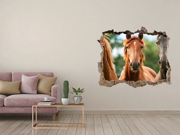 Zelfklevende 3D wandsticker illusie Paarden in hun natuurlijke leefomgeving