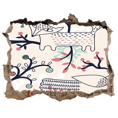 Wandsticker 3D gat met uitzicht Bloemenpatroon met elementen uit de natuur.