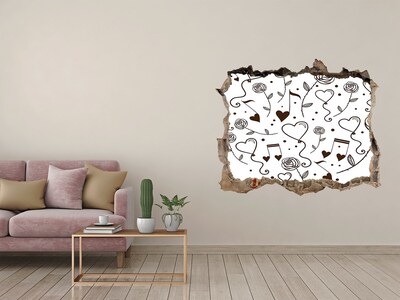 Zelfklevende 3D wandsticker illusie Muzikale harten en rozen