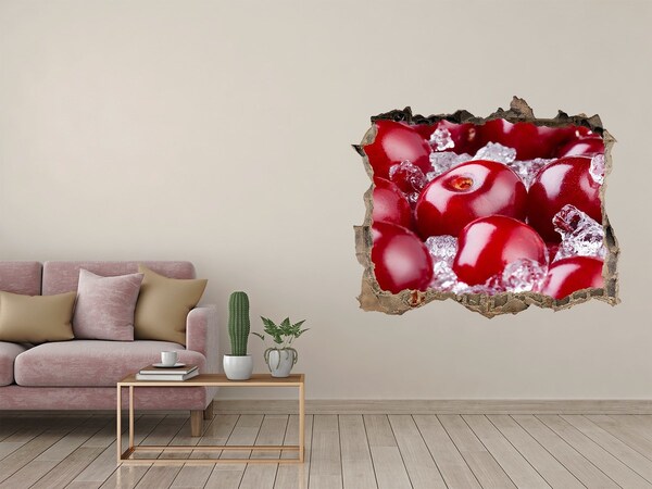 Zelfklevende muursticker 3D gat Sappige kersen op ijs