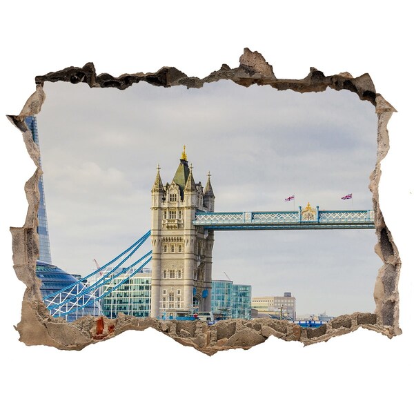 Wandsticker 3D gat met uitzicht De Tower of London gezien door een gat in de muur.