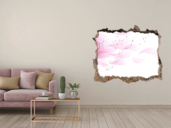 Zelfklevende 3D wandsticker illusie Roze golf door het gat in de muur