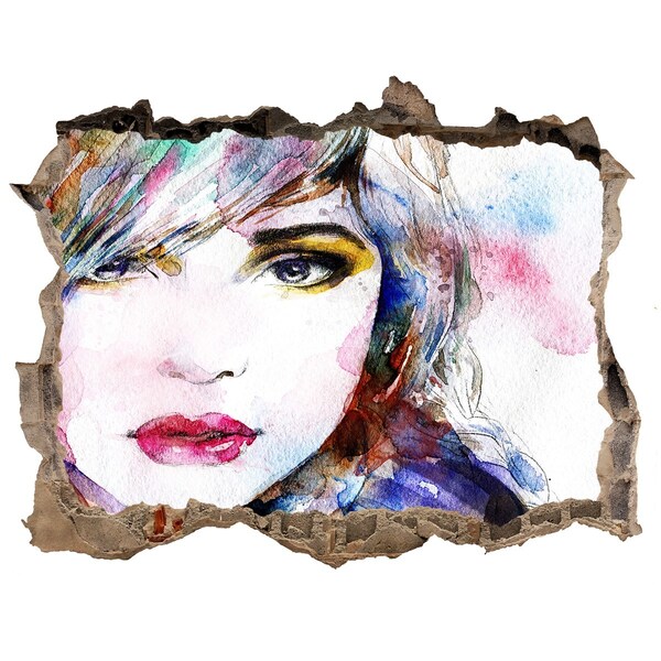 Wandsticker 3D doorkijk Portret in een gebroken muur